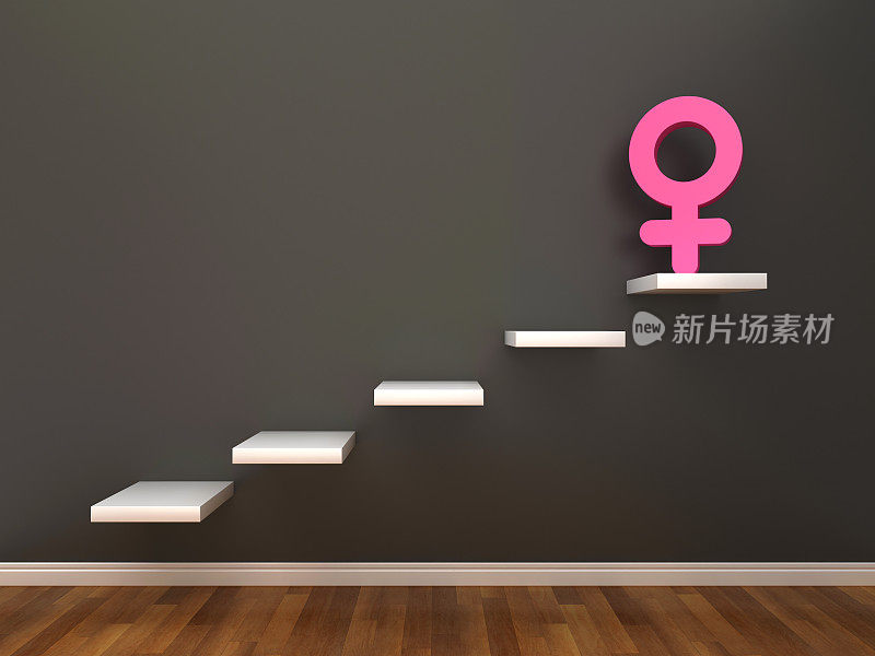 步骤与女性符号- 3D渲染